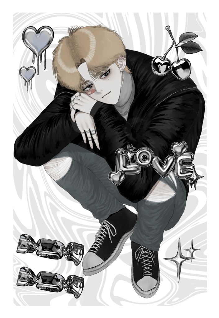 ポストカードF 露々(ろろ)くん革ジャケット