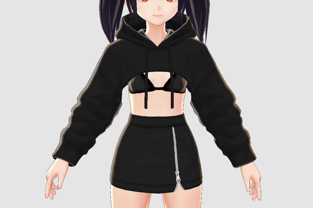 Crop Hoodie, Bralette, and Zipper Skirt Outfit Set