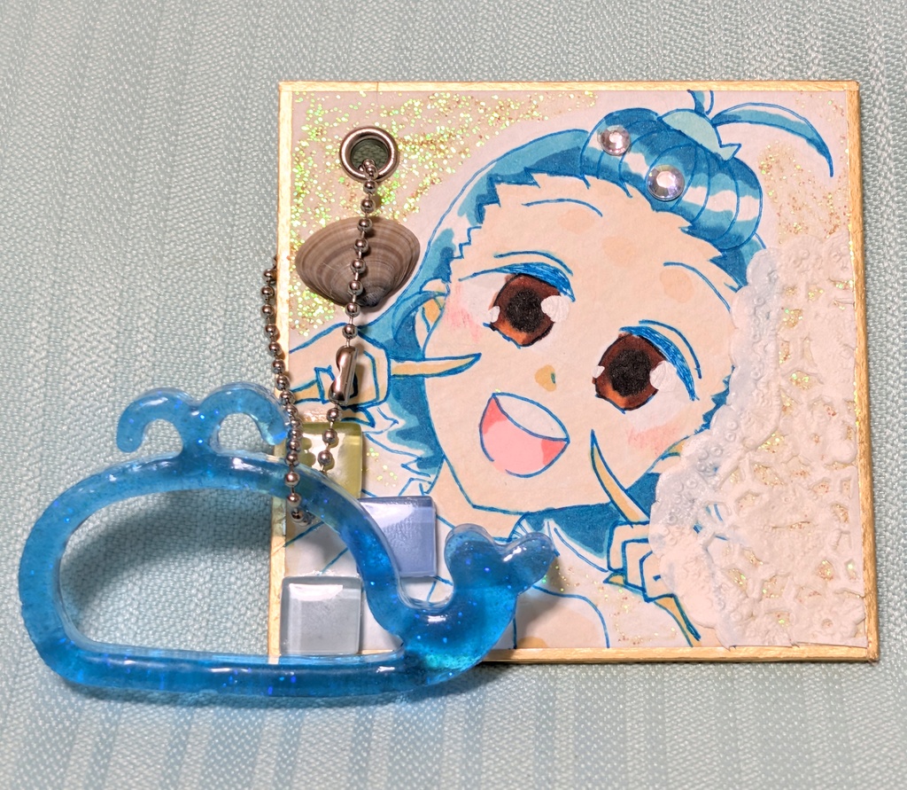 【夏空と海のきらめき】海のいきもの擬人化ミニ色紙