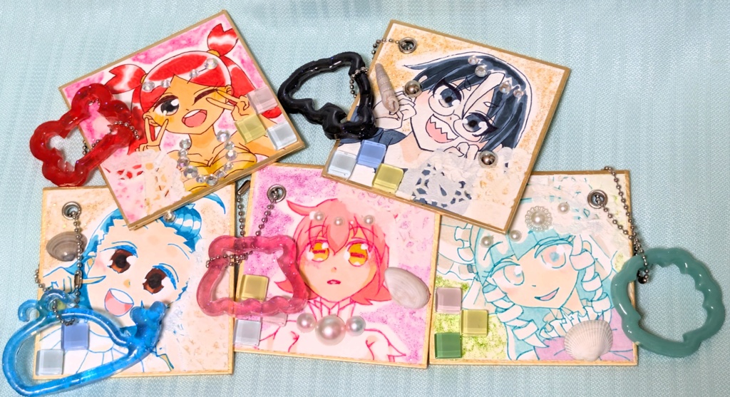 【夏空と海のきらめき】海のいきもの擬人化ミニ色紙