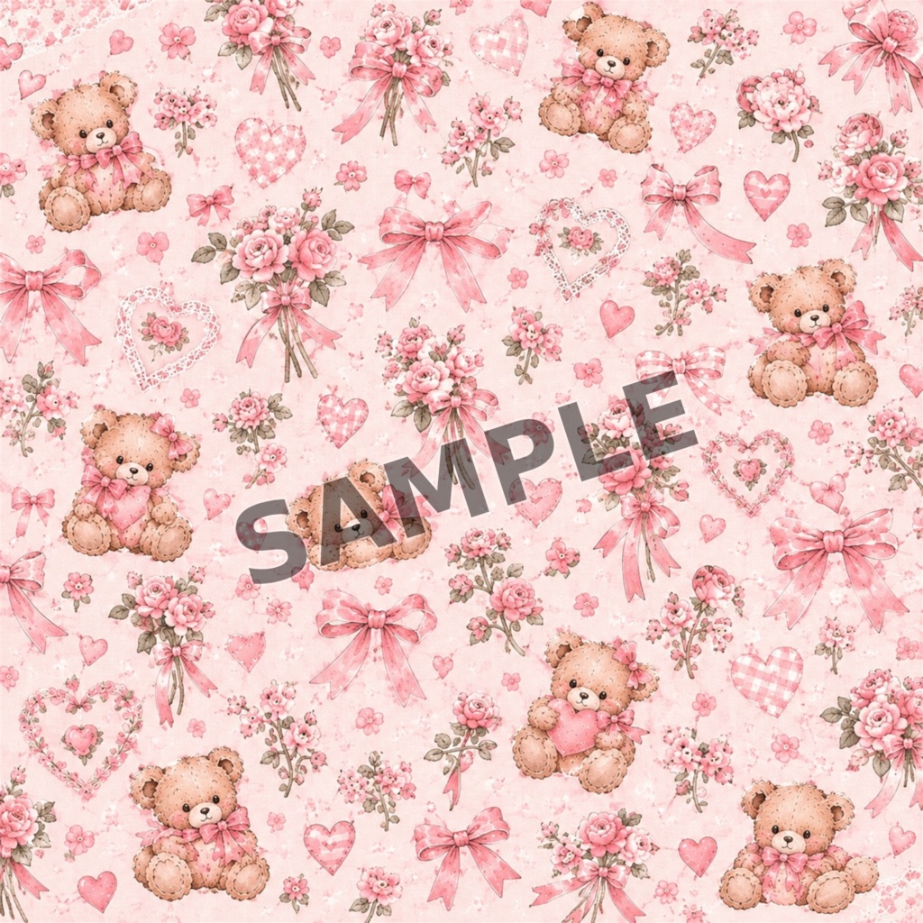 Teddy & Ribbon|デザインペーパー Kawaii Set B