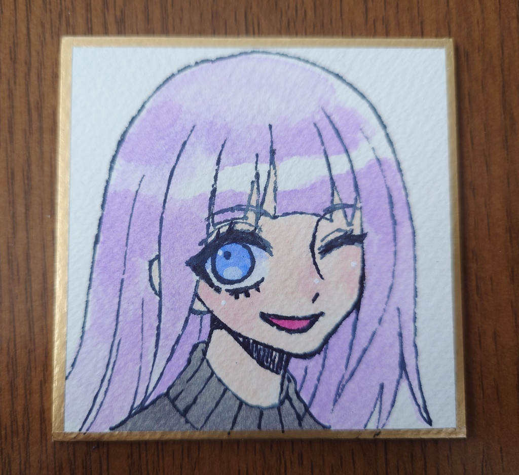 豆色紙原画/薄紫髪の女の子