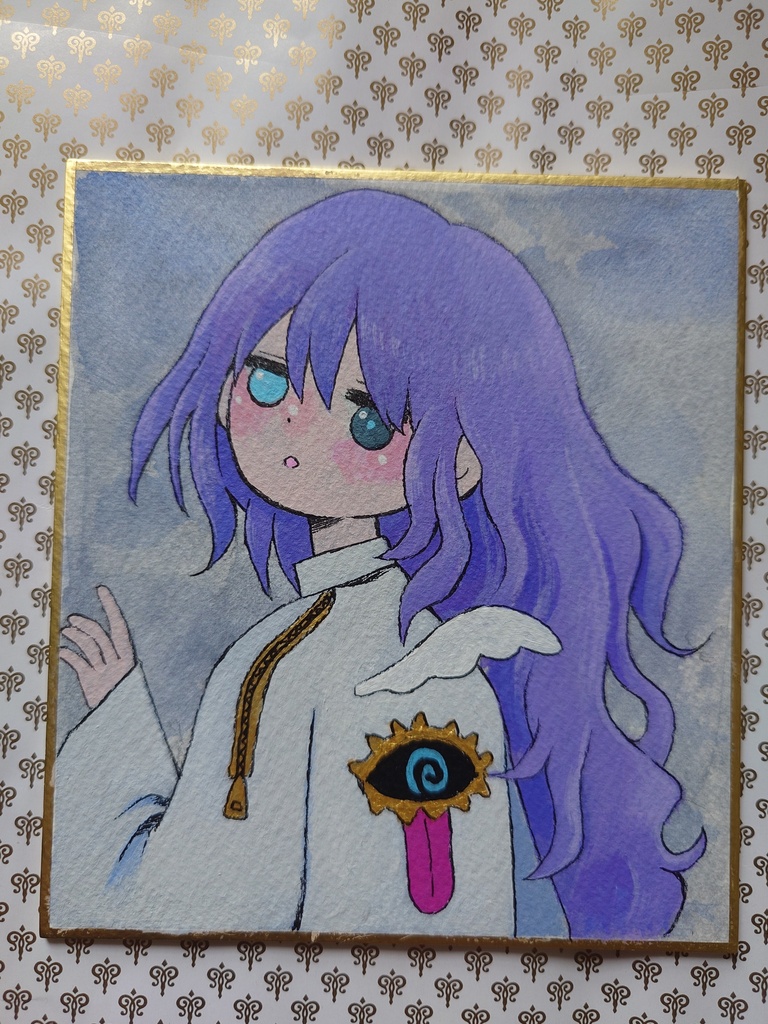 片羽の紫髪天使/色紙原画