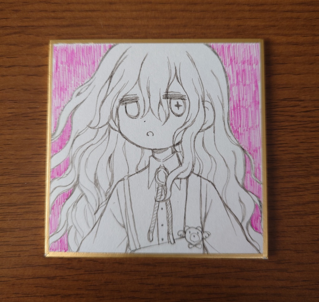 ウェーブヘアの女の子/豆色紙原画