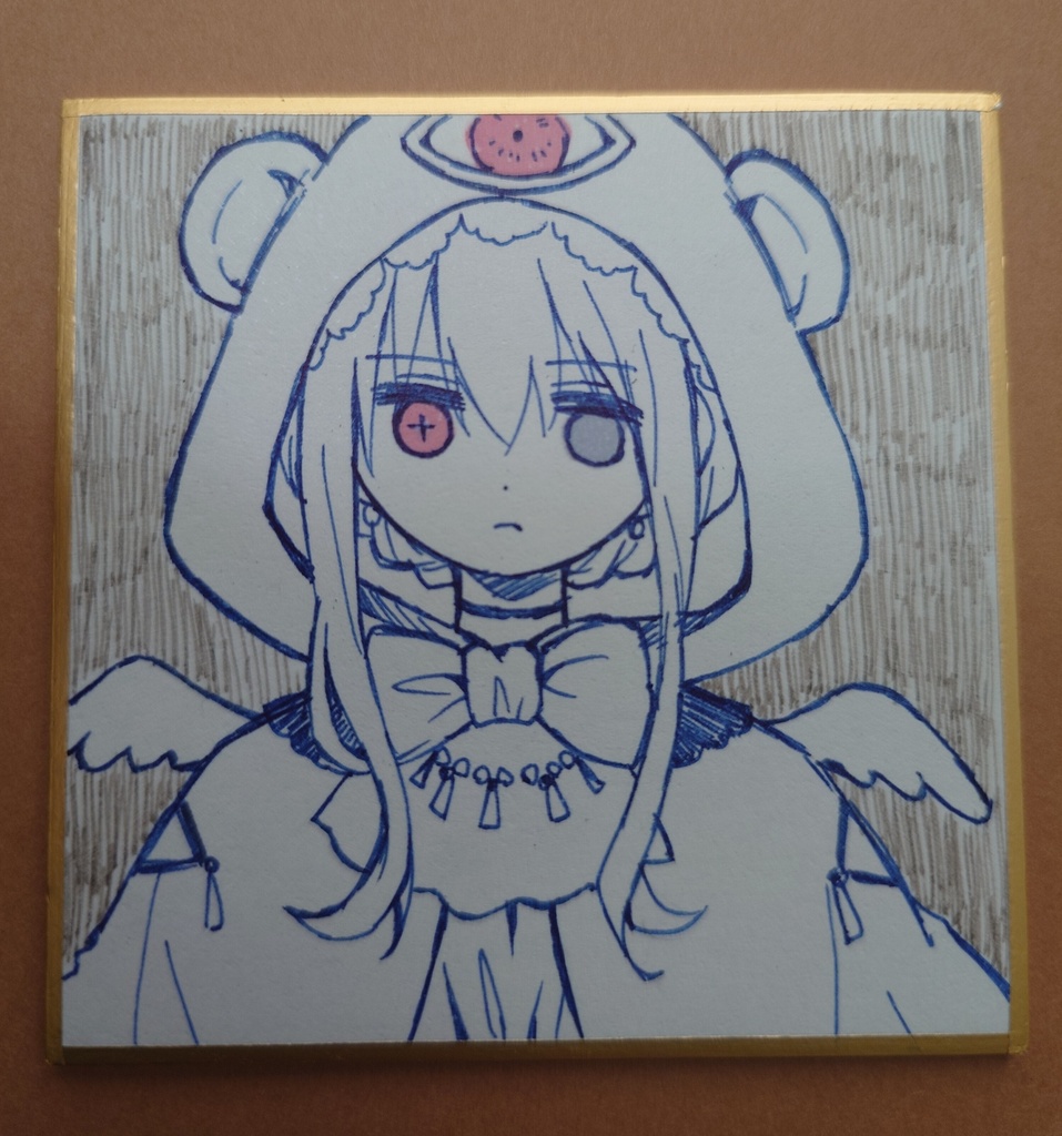 クマ耳をかぶった女の子/豆色紙原画