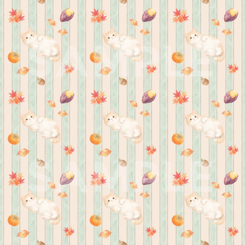 ねこ×秋 デジタルペーパー10枚セット 2000×2000px
