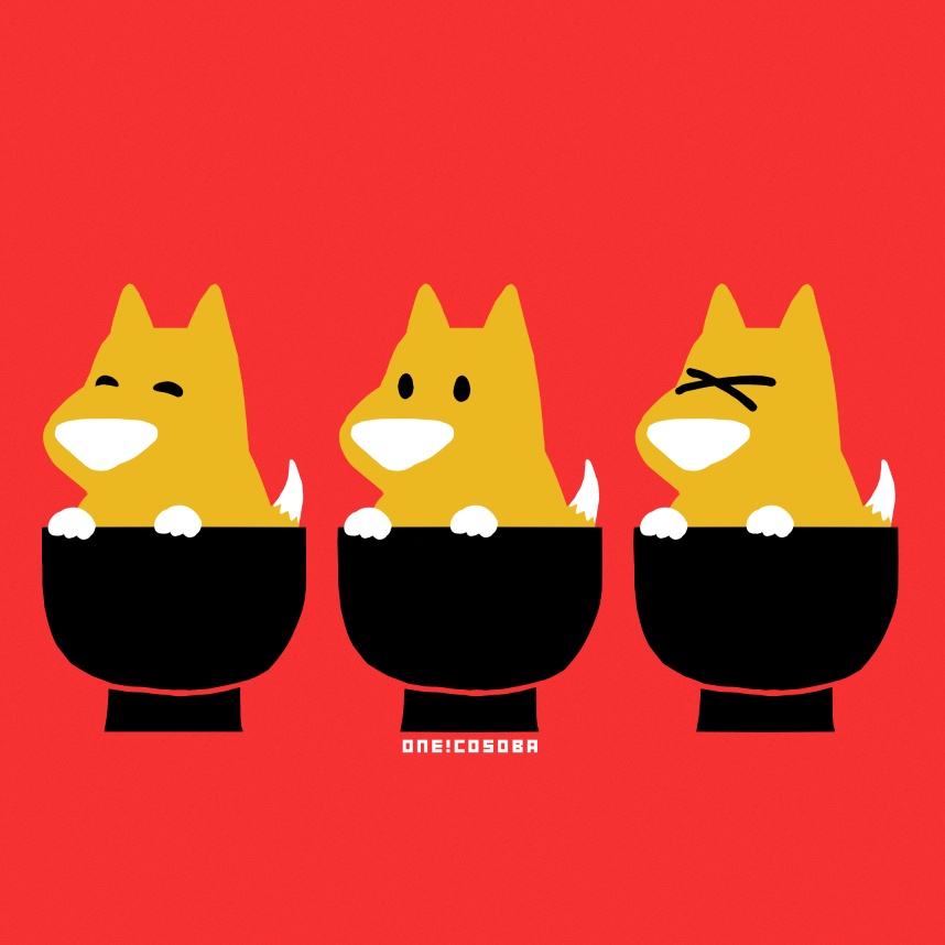 赤い三連わんこそばTシャツ