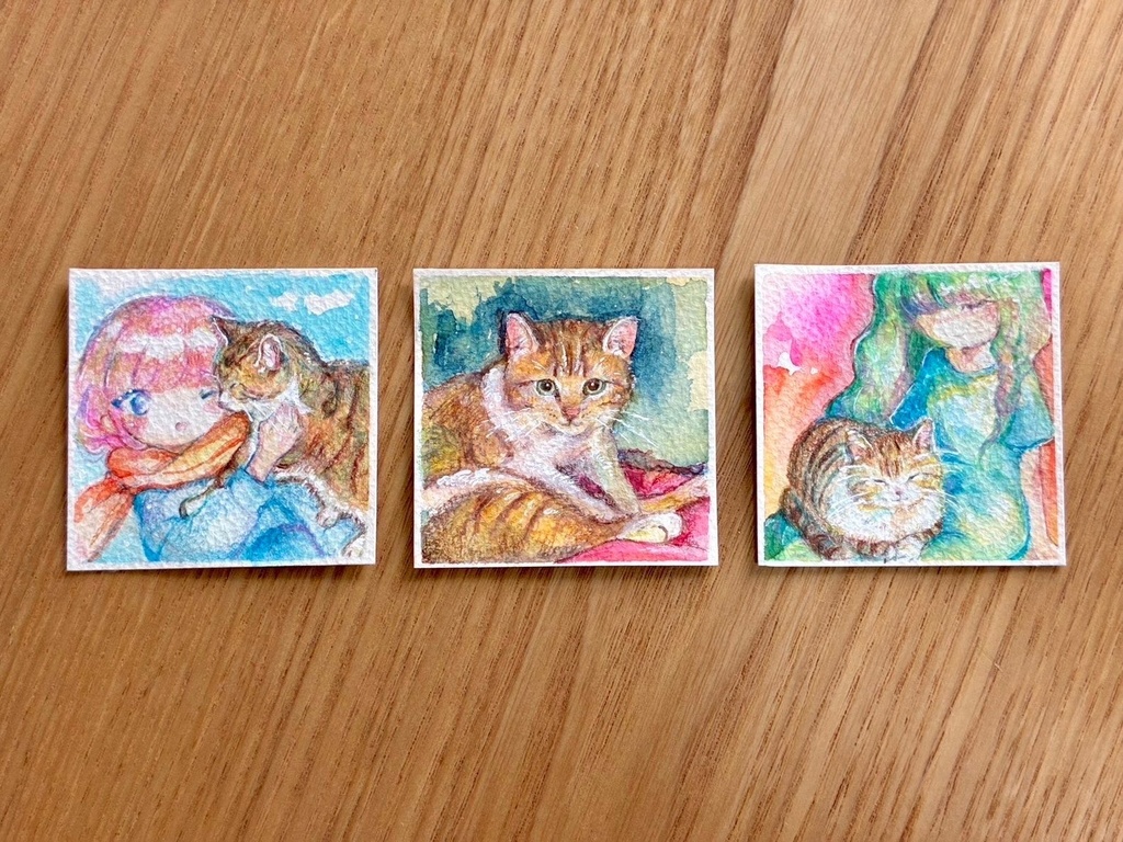 ねこのミニ原画【シリーズ3点】