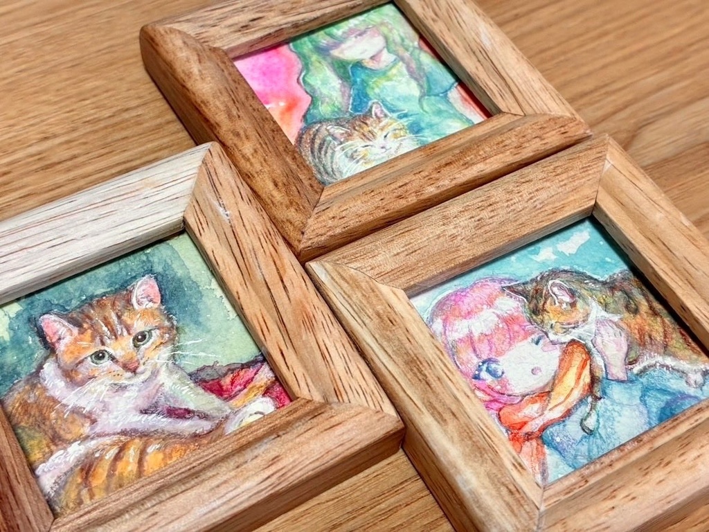 ねこのミニ原画【シリーズ3点】