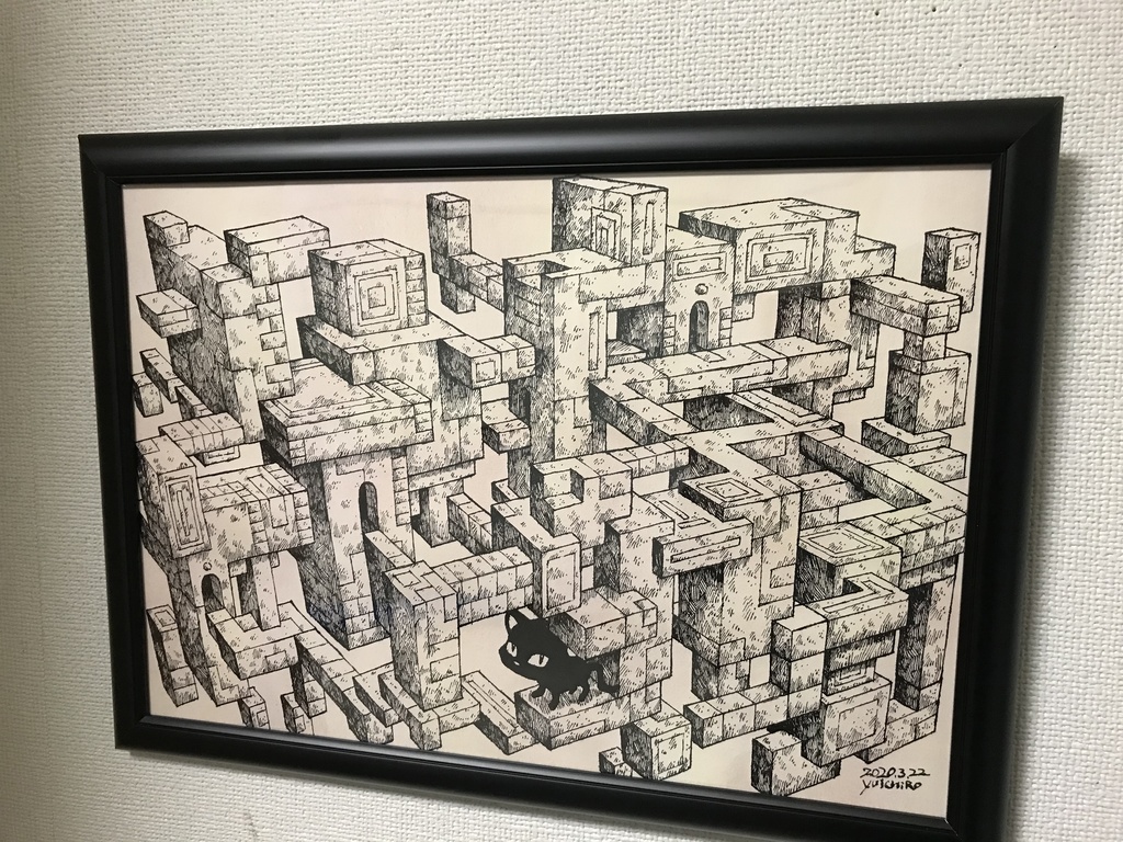 原画「不思議な遺跡と黒ねこ」