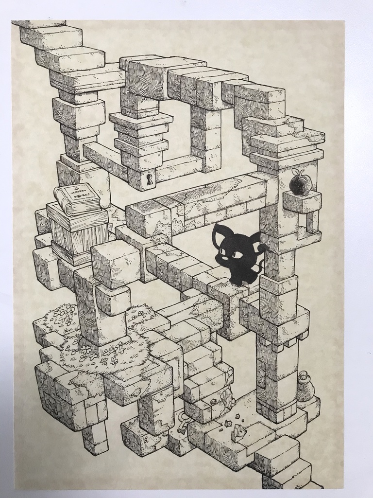 【ペン画】〜不思議な遺跡と黒ねこ＃5〜