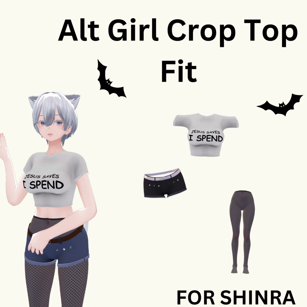 ALT GIRL CROP TOP SET | オルタナティブガールクロップトップセット | VRCHAT | CLOTHING | SHINRA
