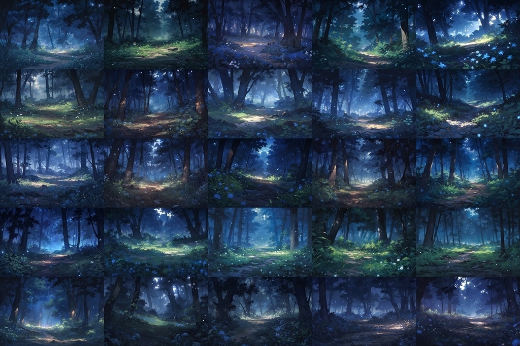 【背景素材】セット販売&単品販売「森林」全3種類【昼間・夜中・夕方】