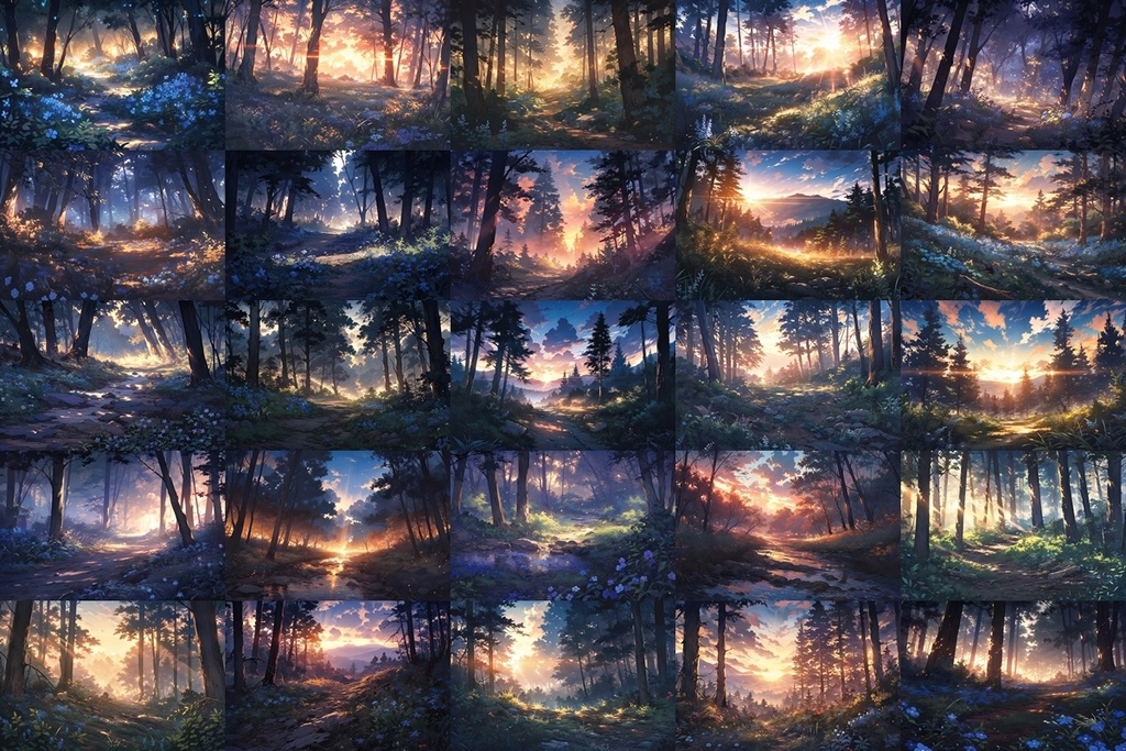 【背景素材】セット販売&単品販売「森林」全3種類【昼間・夜中・夕方】