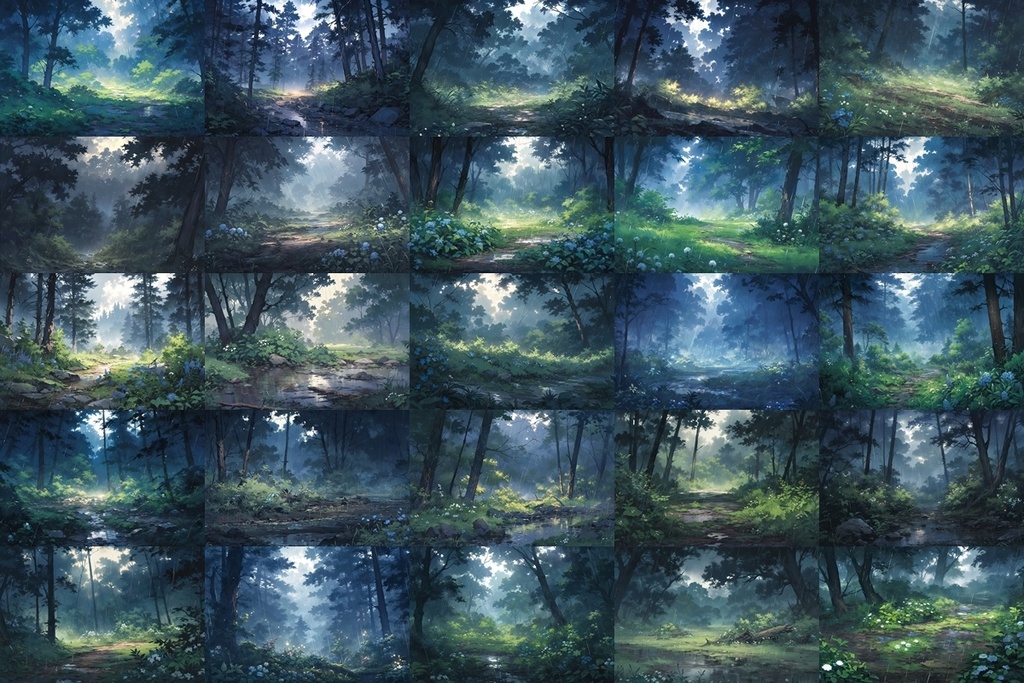 【背景素材】セット販売&単品販売「森林」全3種類【雨・嵐・雪】