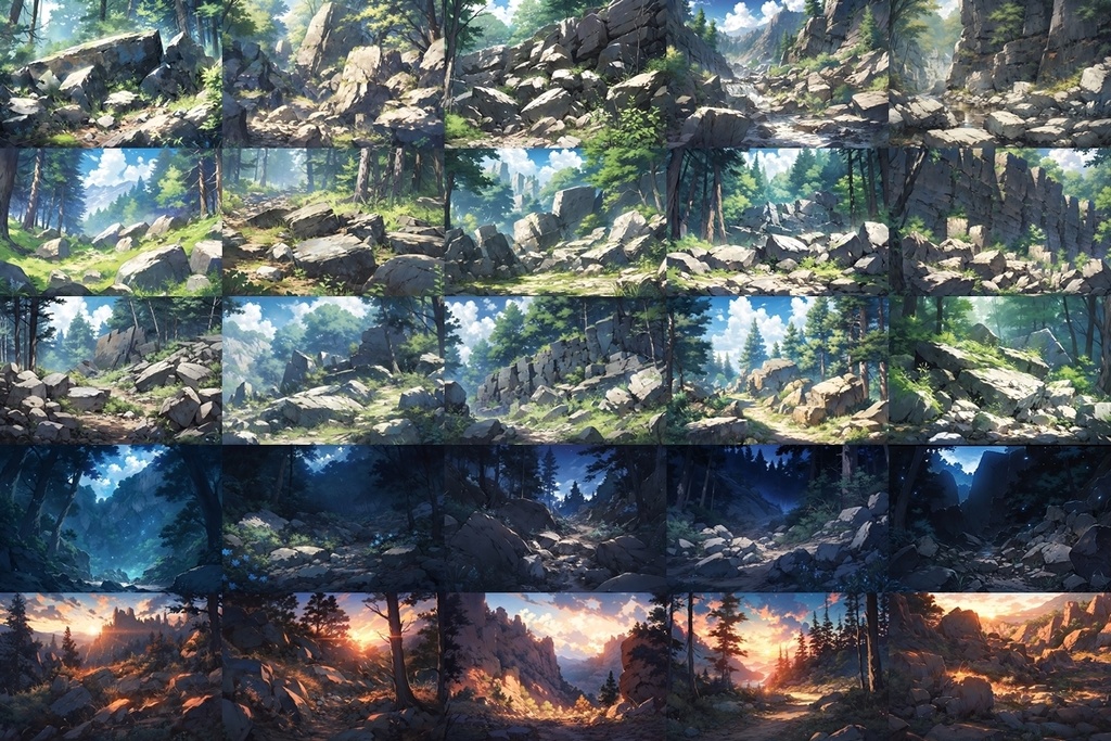 【背景素材】セット販売&単品販売「森林」全3種類【川・滝・岩場】