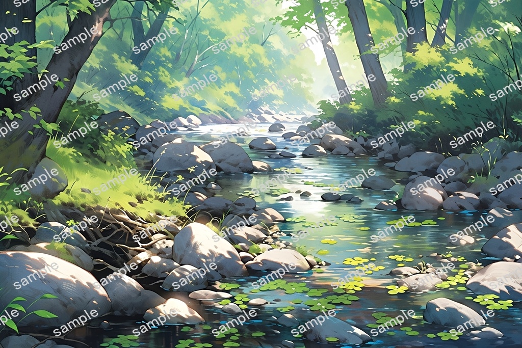 【背景素材】セット販売&単品販売「森林」全3種類【川・滝・岩場】