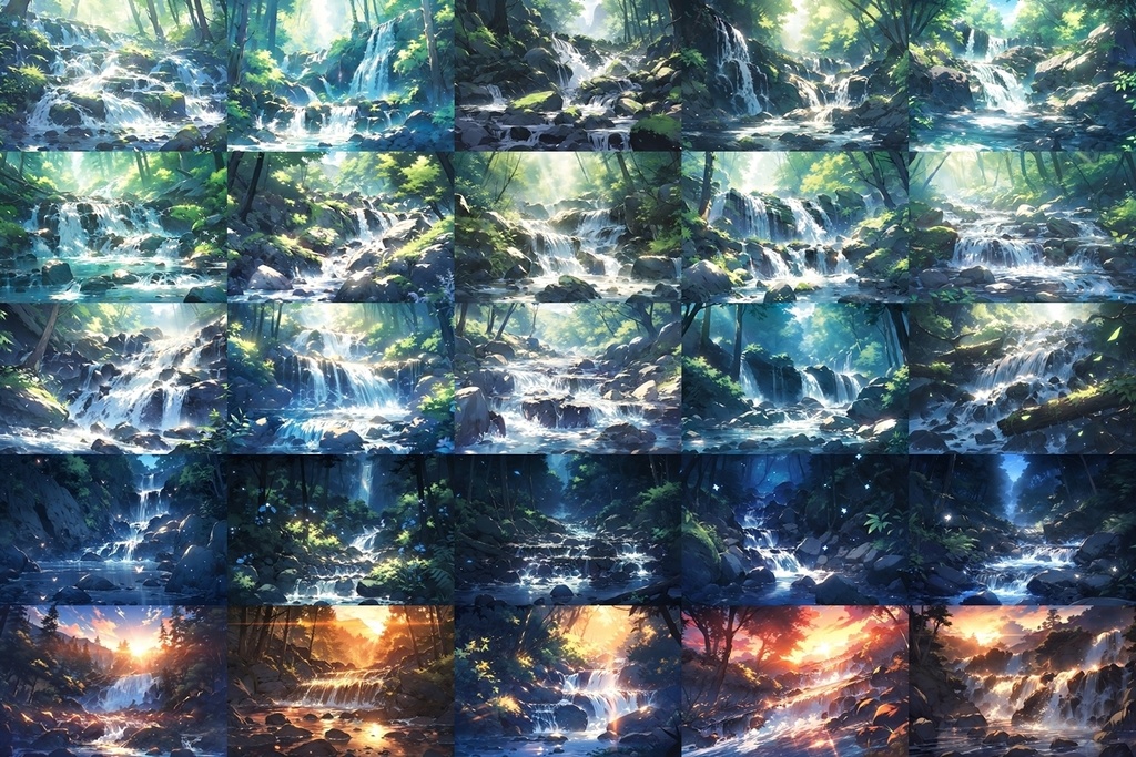 【背景素材】セット販売&単品販売「森林」全3種類【川・滝・岩場】