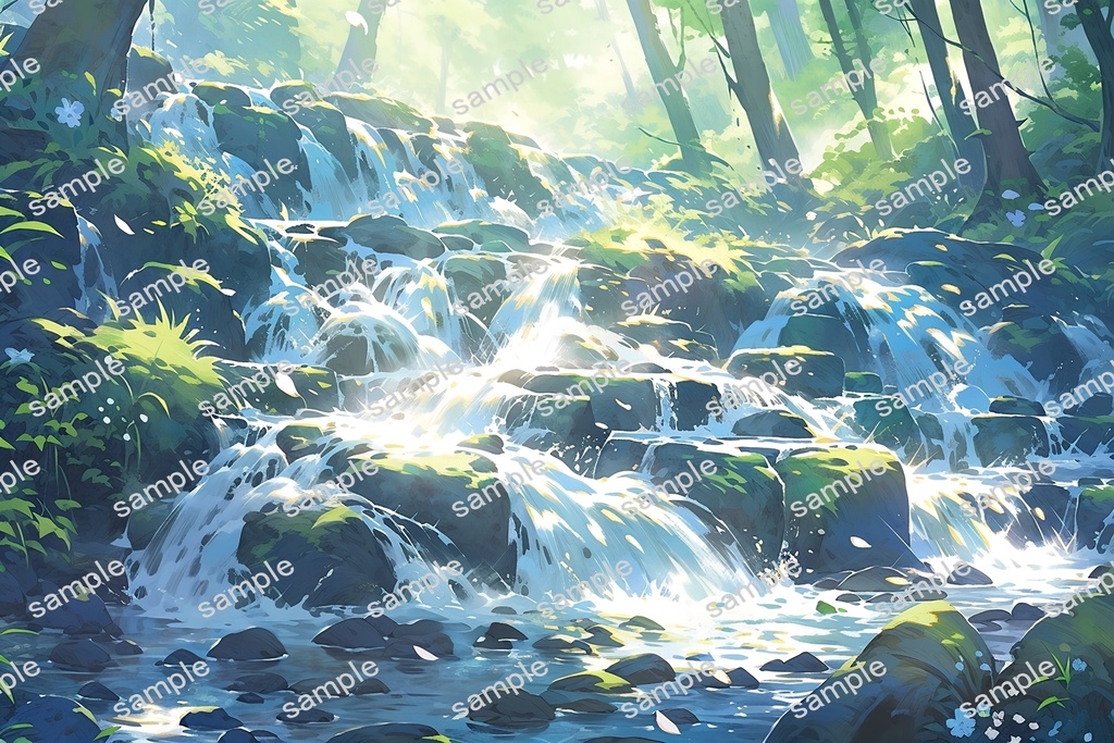 【背景素材】セット販売&単品販売「森林」全3種類【川・滝・岩場】