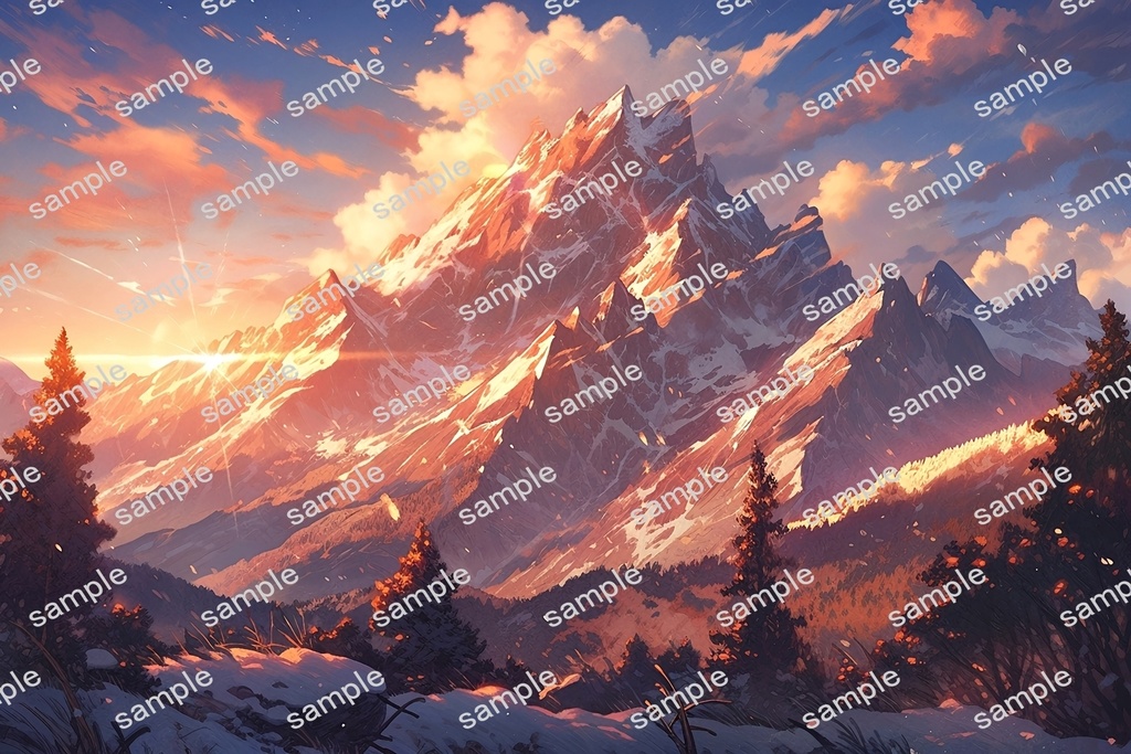 【背景素材】セット販売&単品販売「雪山」全3種類【昼間・夜中・夕方】