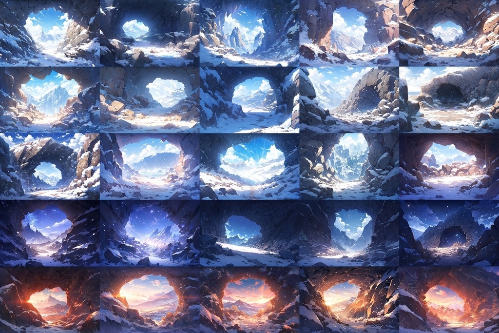 【背景素材】セット販売&単品販売「雪山」全3種類【空・地面・洞窟】