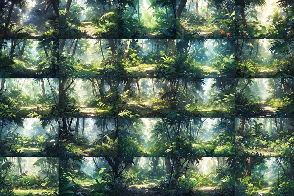 【背景素材】セット販売&単品販売「密林」全3種類【昼間・夜中・夕方】