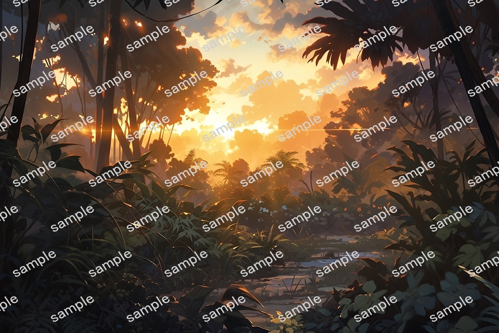 【背景素材】セット販売&単品販売「密林」全3種類【昼間・夜中・夕方】