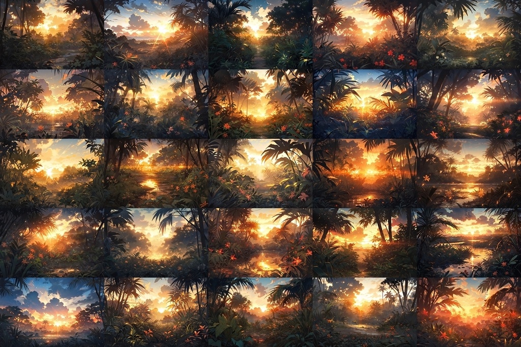 【背景素材】セット販売&単品販売「密林」全3種類【昼間・夜中・夕方】