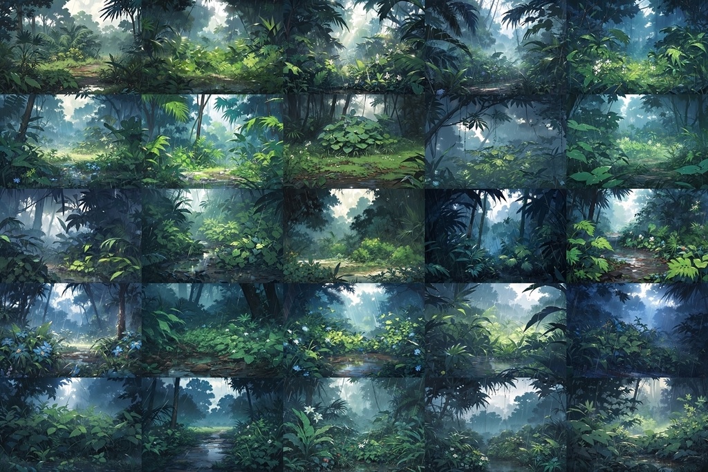 【背景素材】セット販売&単品販売「密林」全3種類【雨・嵐・火災】