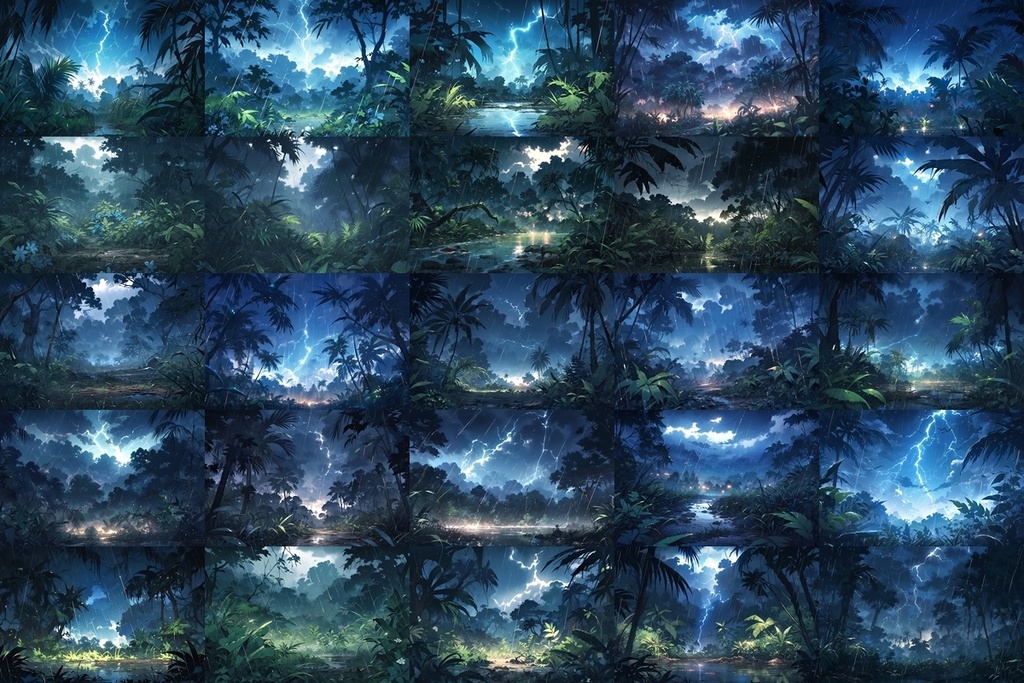 【背景素材】セット販売&単品販売「密林」全3種類【雨・嵐・火災】