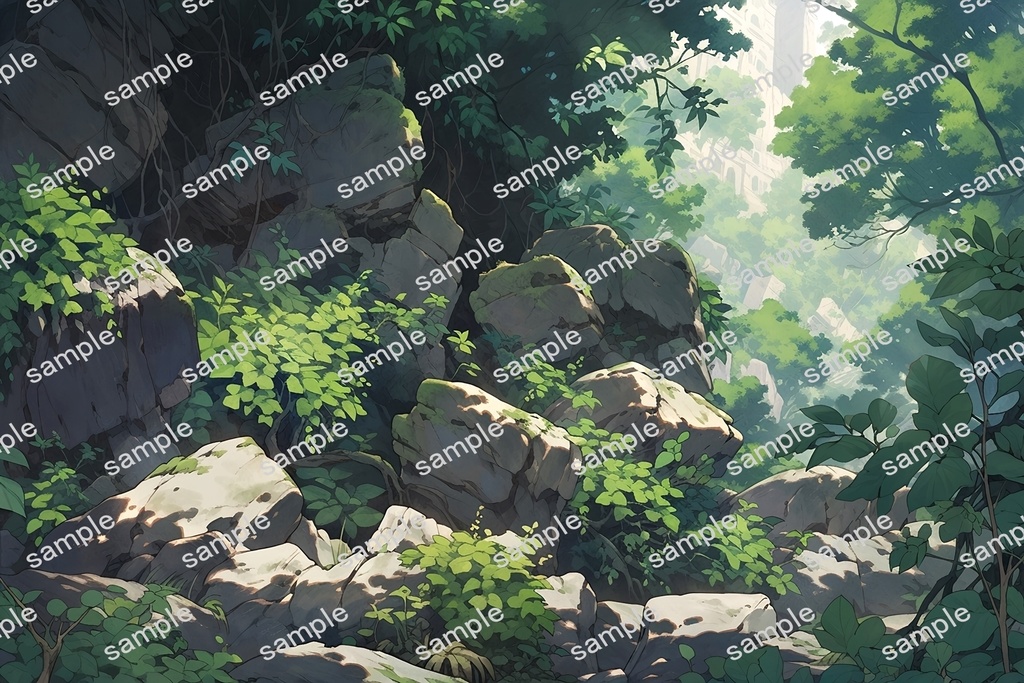 【背景素材】セット販売&単品販売「密林」全3種類【川・滝・岩場】