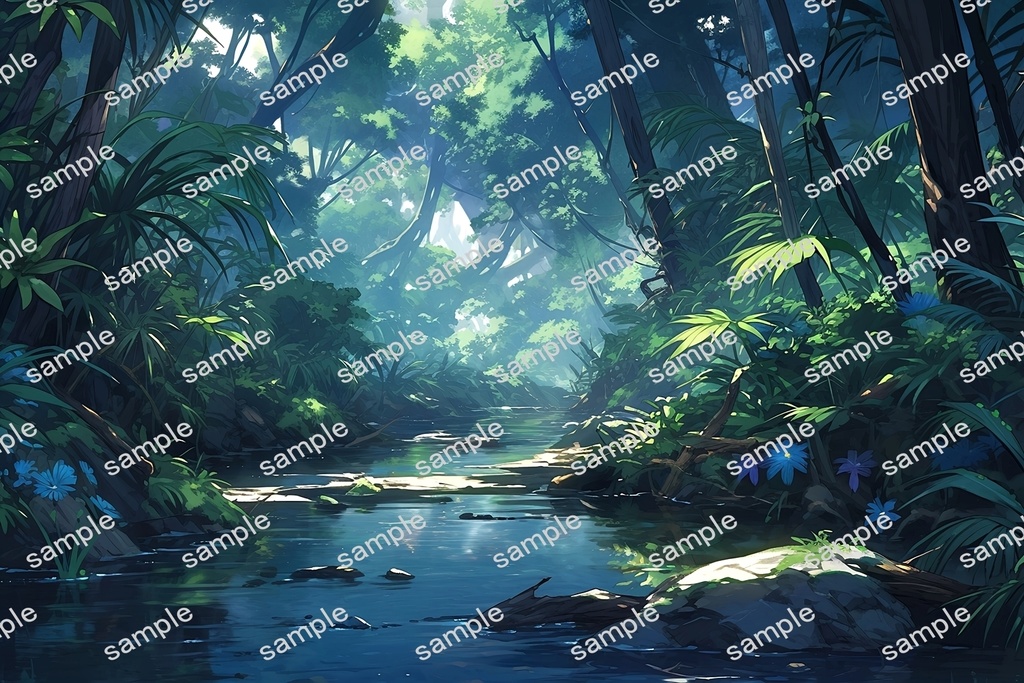 【背景素材】セット販売&単品販売「密林」全3種類【川・滝・岩場】