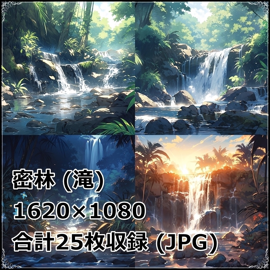 【背景素材】セット販売&単品販売「密林」全3種類【川・滝・岩場】