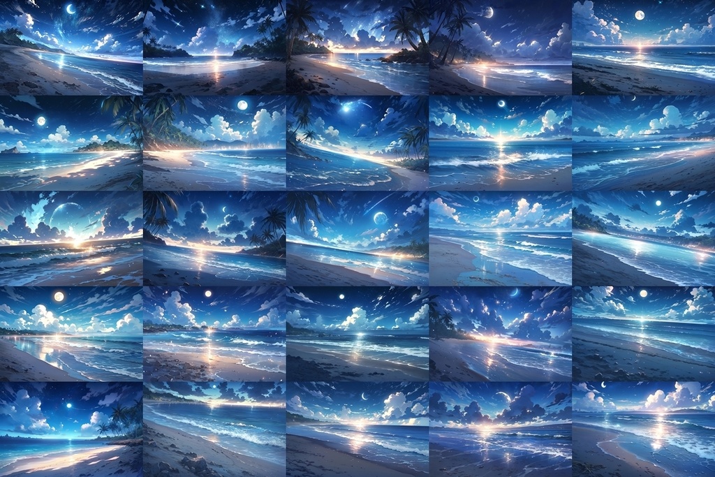 【背景素材】セット販売&単品販売「海岸」全3種類【昼間・夜中・夕方】