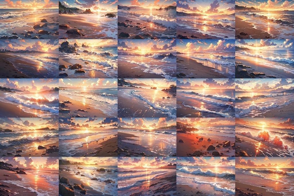 【背景素材】セット販売&単品販売「海岸」全3種類【昼間・夜中・夕方】