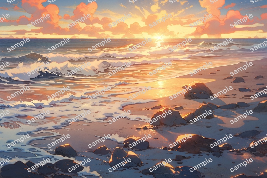 【背景素材】セット販売&単品販売「海岸」全3種類【昼間・夜中・夕方】