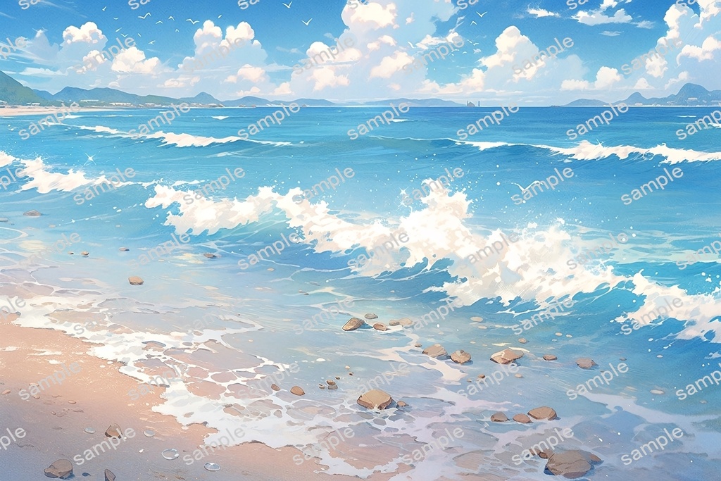 【背景素材】セット販売&単品販売「海岸」全3種類【昼間・夜中・夕方】