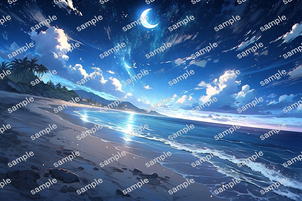 【背景素材】セット販売&単品販売「海岸」全3種類【昼間・夜中・夕方】