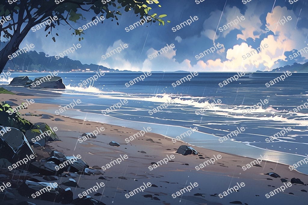 【背景素材】セット販売&単品販売「海岸」全3種類【雨・嵐・岩場】