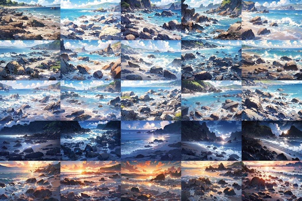 【背景素材】セット販売&単品販売「海岸」全3種類【雨・嵐・岩場】