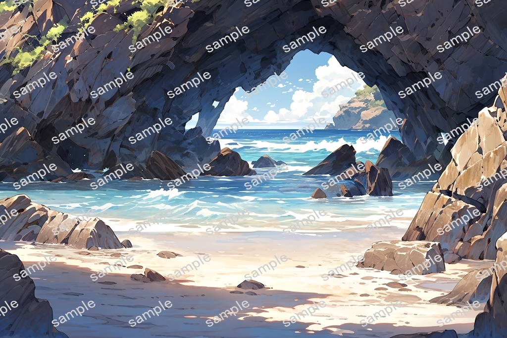 【背景素材】セット販売&単品販売「海岸」全3種類【地面・朝日・洞窟】