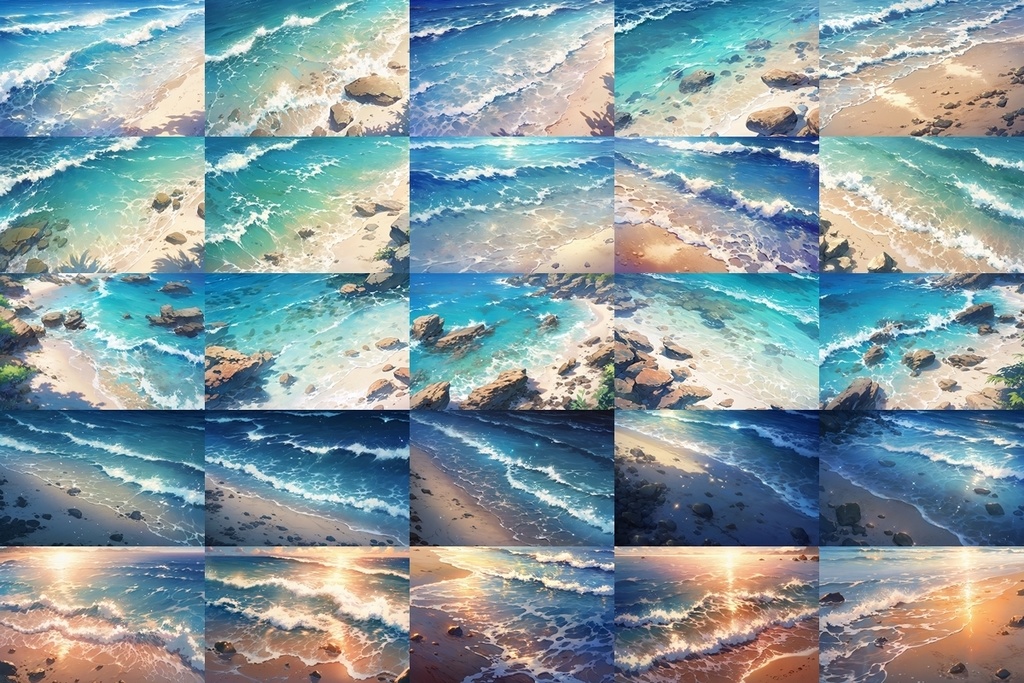 【背景素材】セット販売&単品販売「海岸」全3種類【地面・朝日・洞窟】