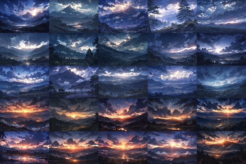 【背景素材】セット販売&単品販売「山脈」全3種類【雨・嵐・火災】