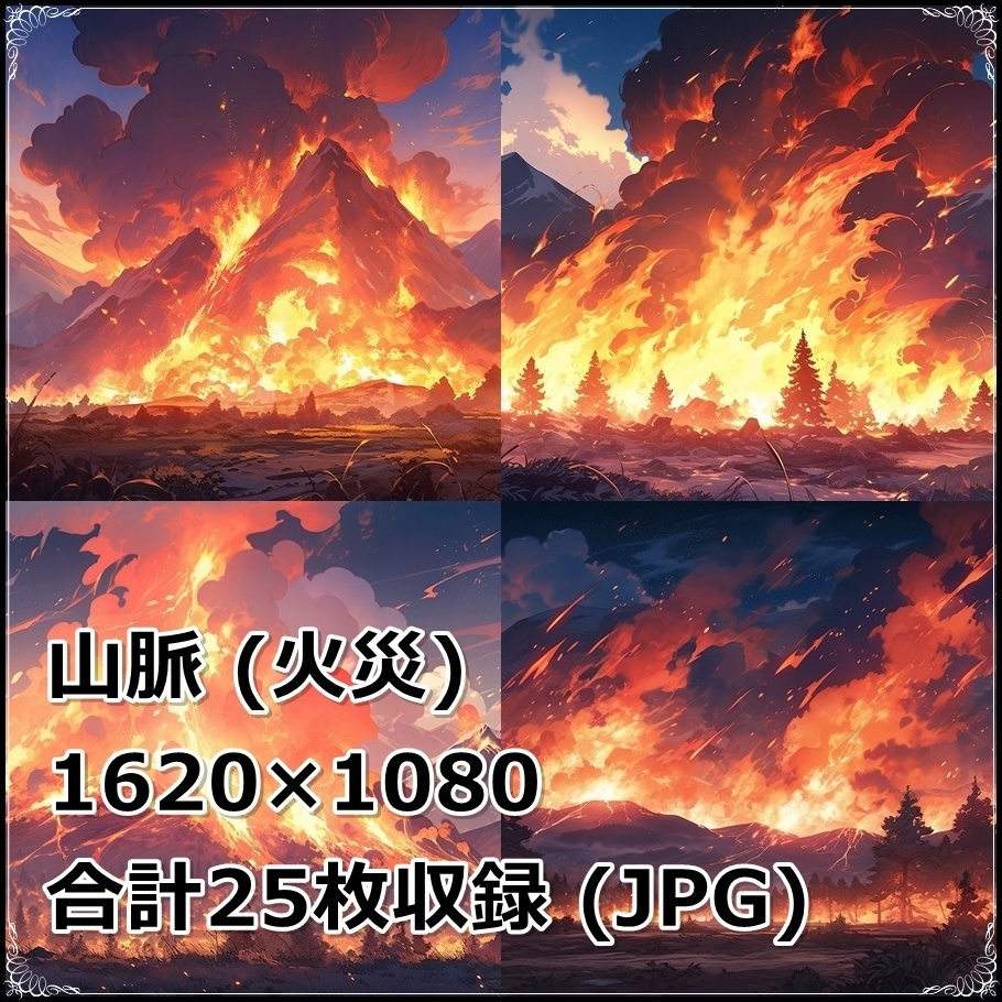 【背景素材】セット販売&単品販売「山脈」全3種類【雨・嵐・火災】