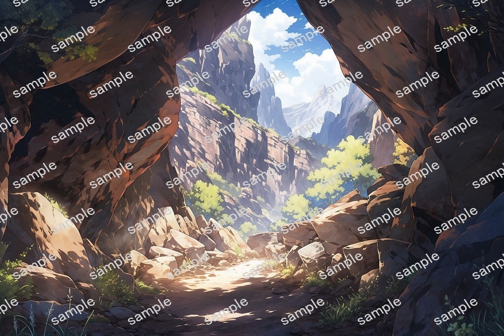 【背景素材】セット販売&単品販売「山脈」全3種類【地面・朝日・洞窟】