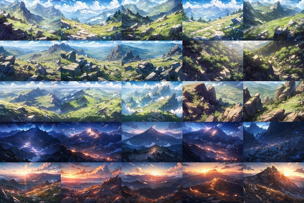 【背景素材】セット販売&単品販売「山脈」全3種類【地面・朝日・洞窟】