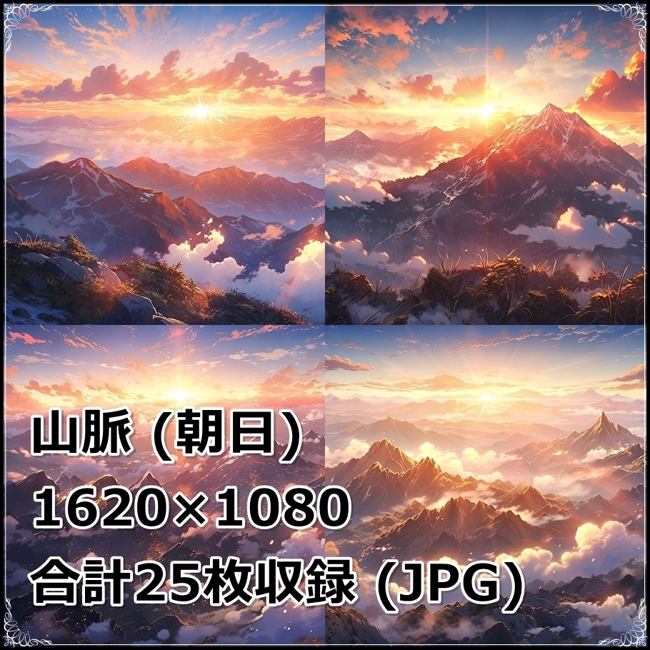 【背景素材】セット販売&単品販売「山脈」全3種類【地面・朝日・洞窟】