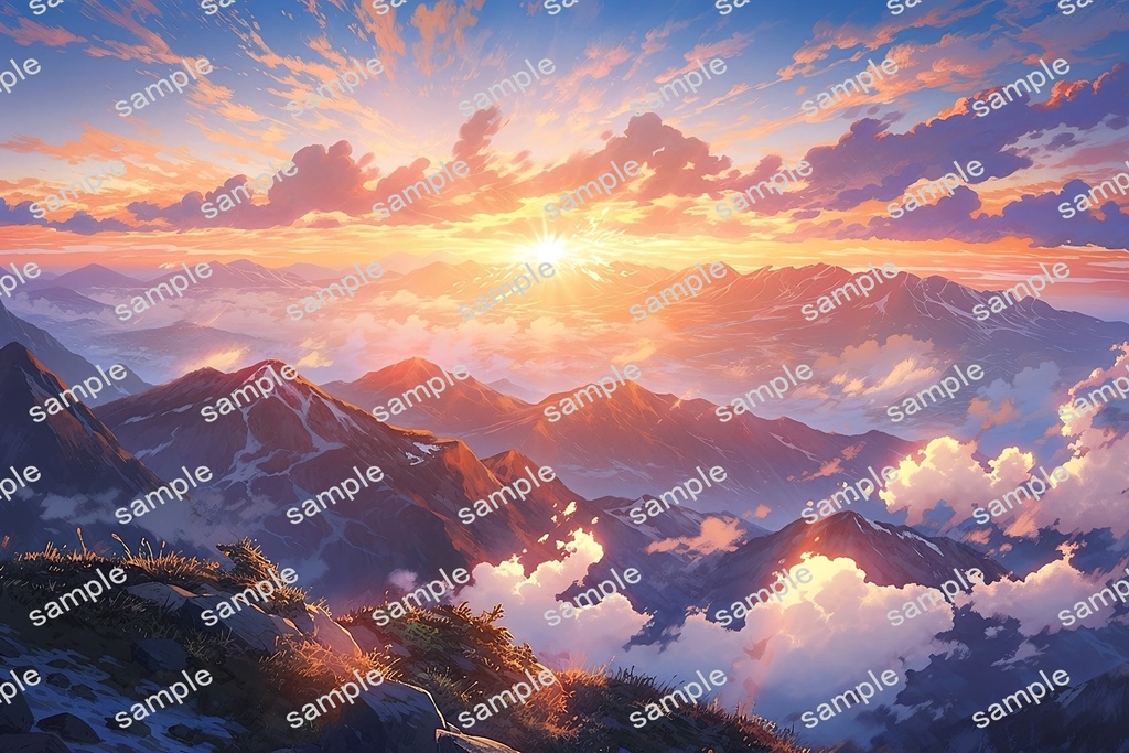 【背景素材】セット販売&単品販売「山脈」全3種類【地面・朝日・洞窟】