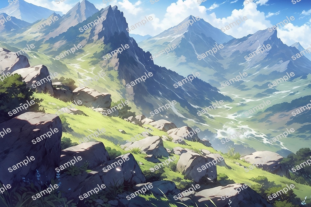 【背景素材】セット販売&単品販売「山脈」全3種類【地面・朝日・洞窟】