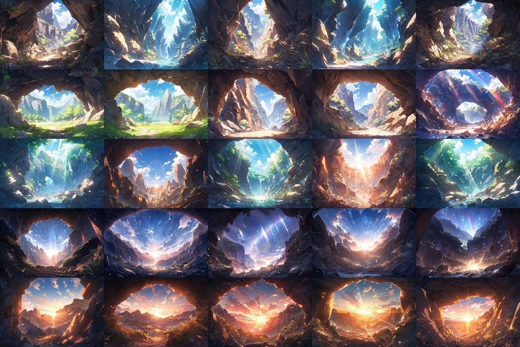 【背景素材】セット販売&単品販売「山脈」全3種類【地面・朝日・洞窟】